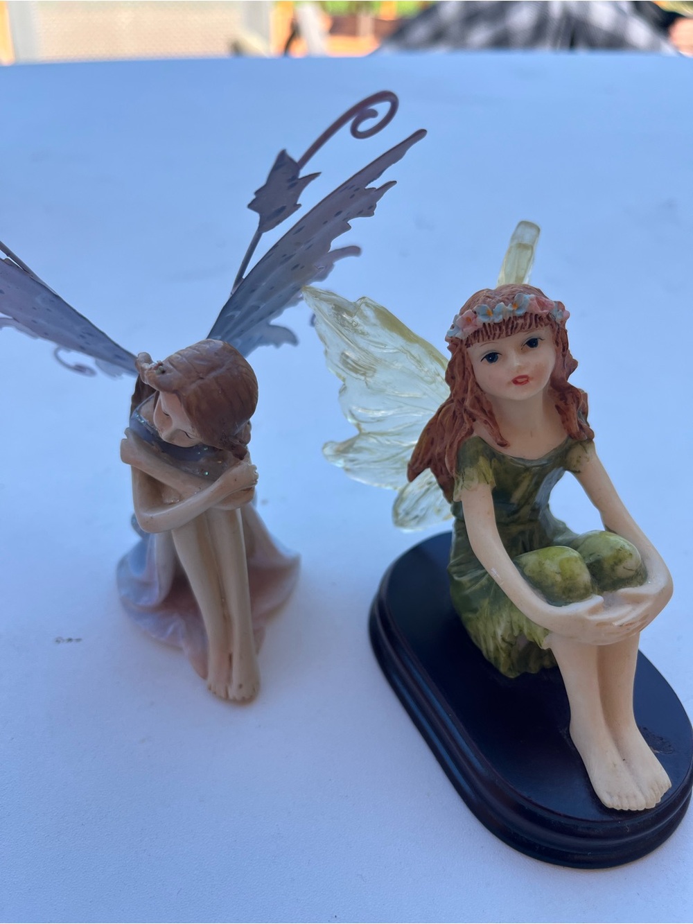 Pair of Decorative Fairy Figurines - Green & Pale Pink